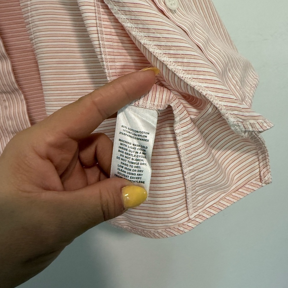 Lafayette 148 New York Womens Button Up collared  Blouse Pink Striped Size 12 - Picture 3 of 4